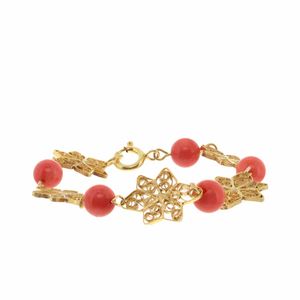 PULSERA DE 5 FLORES CON 5 CORALRES