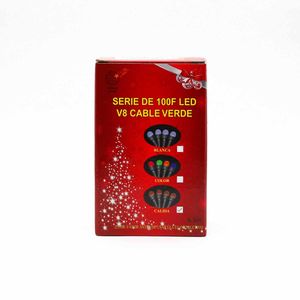SERIES DE 100 FOCOS LED V8 CALIDO CABLE VERDE 6.5MTS