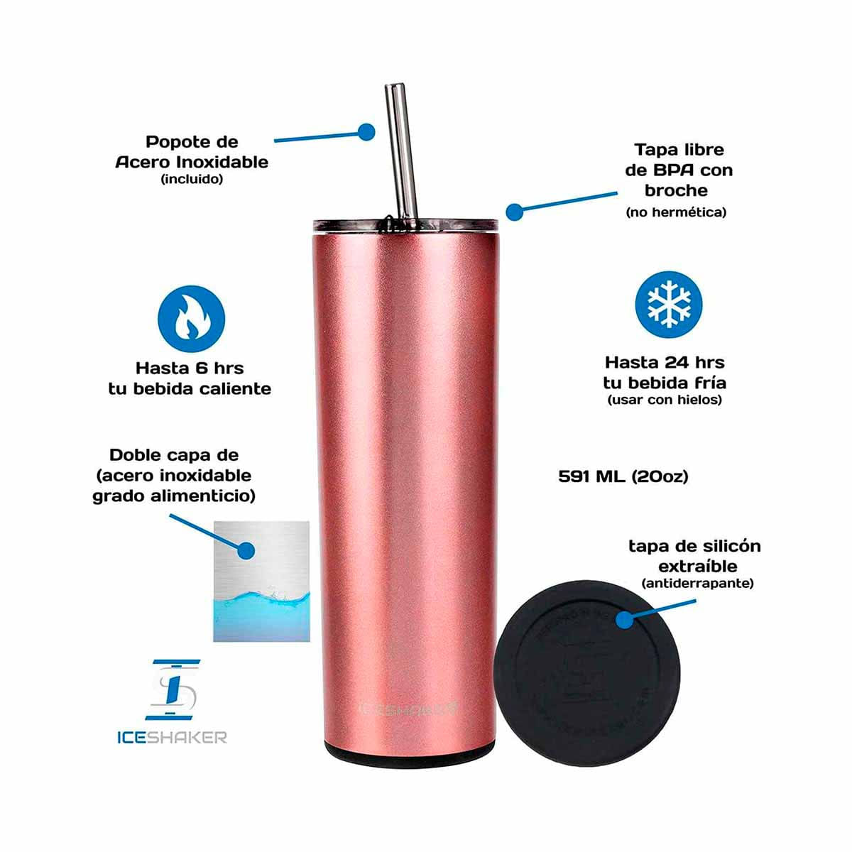TERMO SKINNY SHAKER ROSA ORO - Gran Chapur