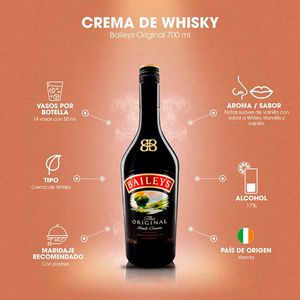 Baileys, Original 700 ml, Crema de Whisky, Cremosa, Suave y Dulce, con Vainilla y Chocolate, Irlanda