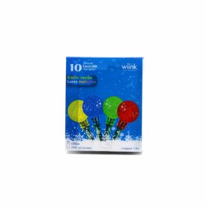 SERIE DE 10 LUCES LED MULTICOLOR TIPO GLOBO, CABLE VERDE, FUNCIONA CON 2AA  BATERÍAS (NO INCLUIDAS)