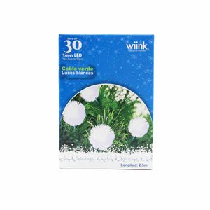 SERIE DE 30 LUCES LED BLANCA TIPO BOLA DE NIEVE, CABLE VERDE