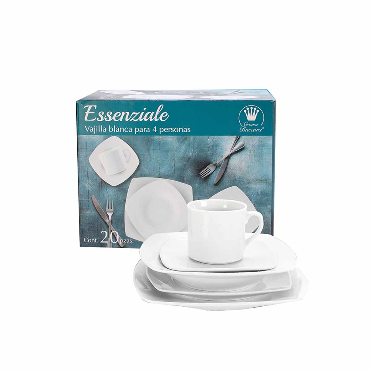 VAJILLA CUADRADA DE PORCELANA PARA CUATRO PERSONAS 20 PIEZAS - Main Image