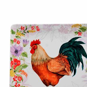 PLATO SERVICIO CUADRADO CERAMICA  12.5" FLORAL ROOSTER