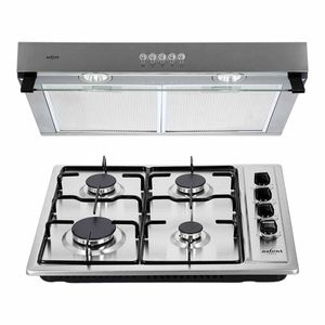 Combo De Parrilla De Gas y Campana Axcent KITCHEN PACK De Sobreponer 4 Quemadores Gris Claro