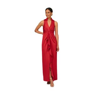 VESTIDO DE SATÉN CON CUELLO EN V EN CREPÉ