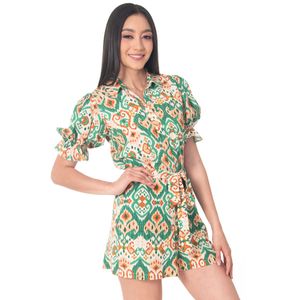 ROMPER ESTAMPADO CUELLO CAMISERO MANGA GLOBO CORTA