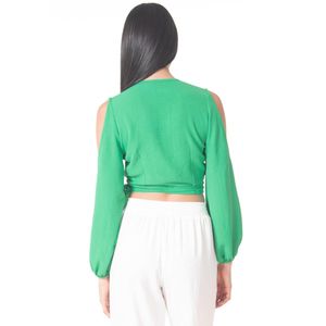 BLUSA LISA CRUZADA CORTES EN LOS HOMBROS MANGA LARGA