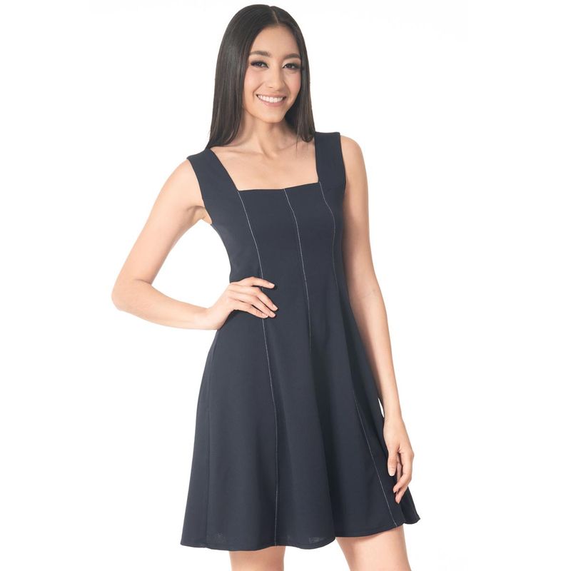 VESTIDO LISO CORTO LINEA A ESCOTE CUADRADO SIN MANGAS Gran Chapur