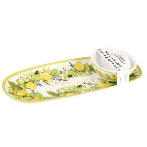 JUEGO DE BANDEJA OVALADA CON TAZON PARA DEEP MELAMINA LEMON ZEST