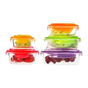 SET DE CONTENEDORES DE VIDRIO CON TAPAS DE COLORES (5 PIEZAS)