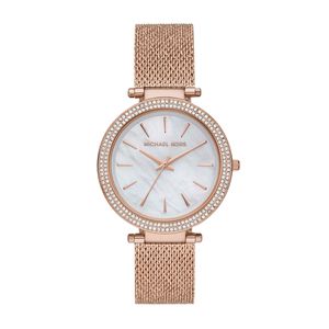 RELOJ MICHAEL KORS DAMA,EXTENSIBLE  ACERO ORO ROSADO,CARATULA MADRE PERLA,ANALOGO
