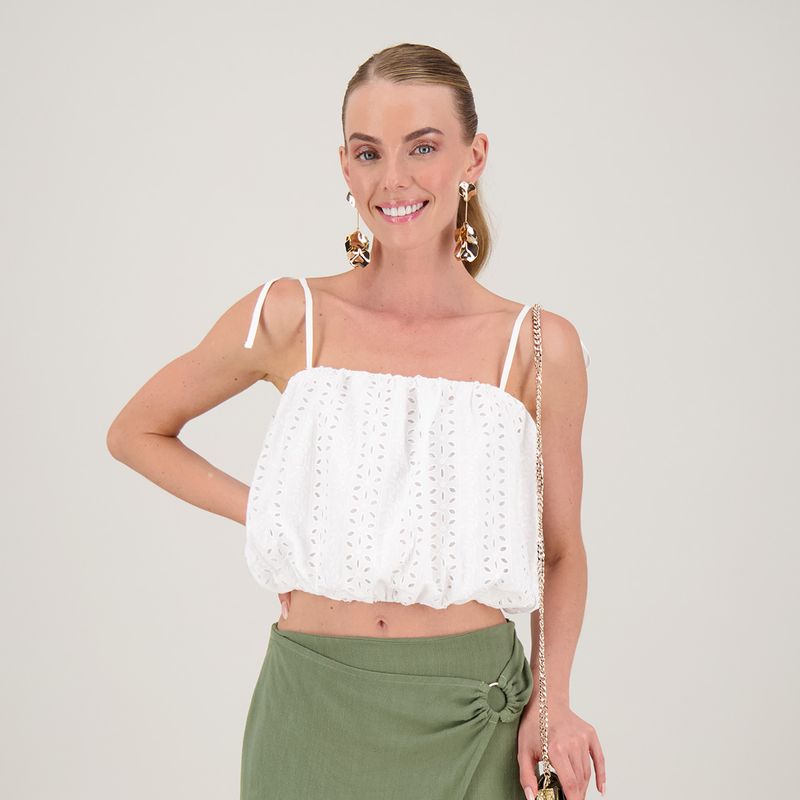 Blusa Tirantes Algodón Bordado 100% Algodón Blanco Gran Chapur