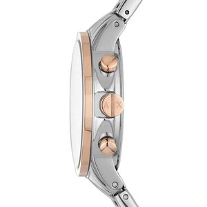 RELOJ ARMANI EXCHANGE DAMA, EXTENSIBLE ACERO COMBINADO, CARATULA BLANCO, ANALOGO, CRONOMETRO