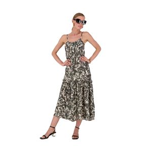 Vestido Casual Largo Sin Manga Cortes Estampado Tirantes Zebra