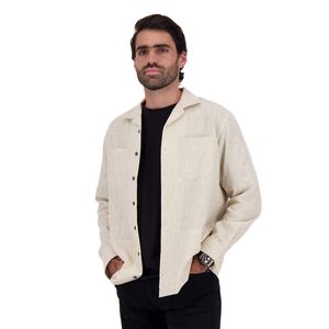 Camisa Manga Larga Lisa Lino 4 Bolsillos Beige