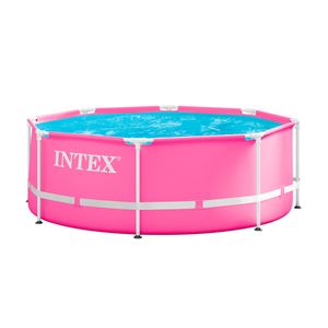 Piscina Desmontable con Estructura Redonda Rosa METAL FRAME Sin Bomba Intex 2.44m X 76cm Para Mayores de 6 Años