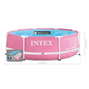 Piscina Desmontable con Estructura Redonda Rosa METAL FRAME Sin Bomba Intex 2.44m X 76cm Para Mayores de 6 Años