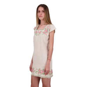 Vestido Je Tipo Hipil de Lino Bordado Digital Punto De Cruz Flores