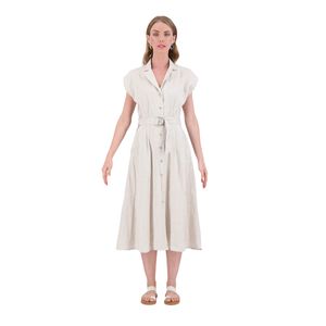 Vestido Midi Lino Crudo Camisero