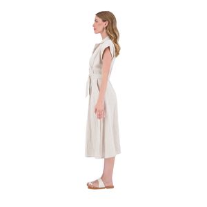 Vestido Midi Lino Crudo Camisero