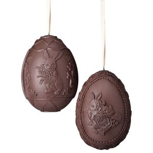 Easter Huevo Pascua Con Conejo En Pedestal 9.5" Chocolate/Dorado