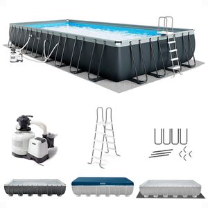 Piscina Rectangular Estructura Ultra Xtr 26363Eh Intex Con Bomba de Filtro de Arena, Escalera, Paño de Tierra Y Cubierta Solar Para Piscina 9.75m x 4