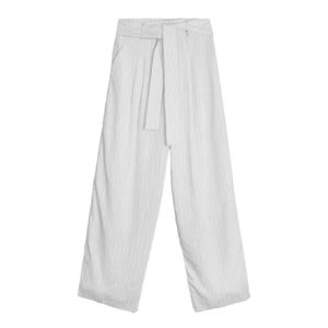 Pantalón Palazzo Tiro Alto A Rayas Corrugado Con Banda