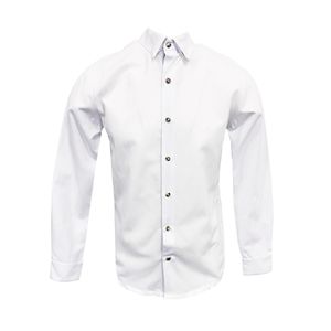 Camisa Slim Básica Manga Larga Lisa Con Bordado Blanco
