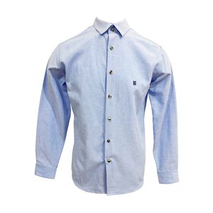 Camisa Slim Básica Lisa Con Bordado Azul Bajo