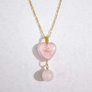 Collar Lool Corazón con Pétalos Rosas y Piedra Cuarzo Rosa