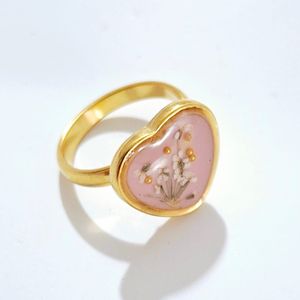 Anillo Lool Ajustable Corazón con Flores Rosa