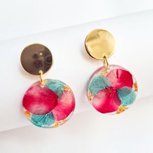 Aretes Lool Circulares Pétalos Hortensias Morado y Rosa