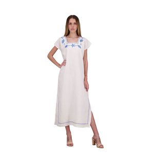 Vestido Je de Lino Bordado Digital Punto de Cruz Caracol