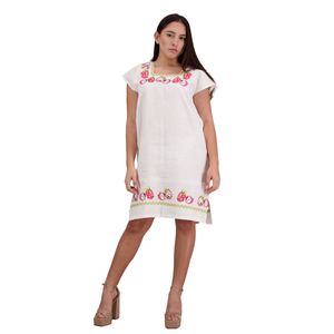 Vestido Je Tipo hipil de Lino Bordado Digital Punto de Cruz Pitaya