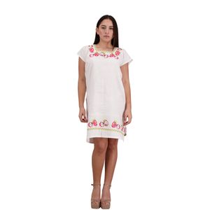 Vestido Je Tipo hipil de Lino Bordado Digital Punto de Cruz Pitaya