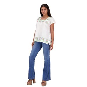 Blusa Je Tipo Hipil de Lino Angélica Bordado Digital Punto de Cruz Ramitos