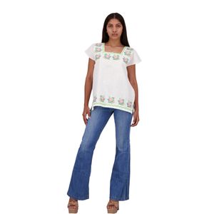 Blusa Je Tipo Hipil de Lino Angélica Bordado Digital Punto de Cruz Ramitos