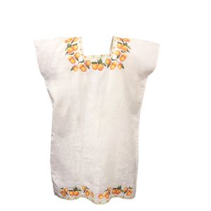 Vestido Je Tipo hipil de Lino Bordado Digital Punto de Cruz Mandarinas