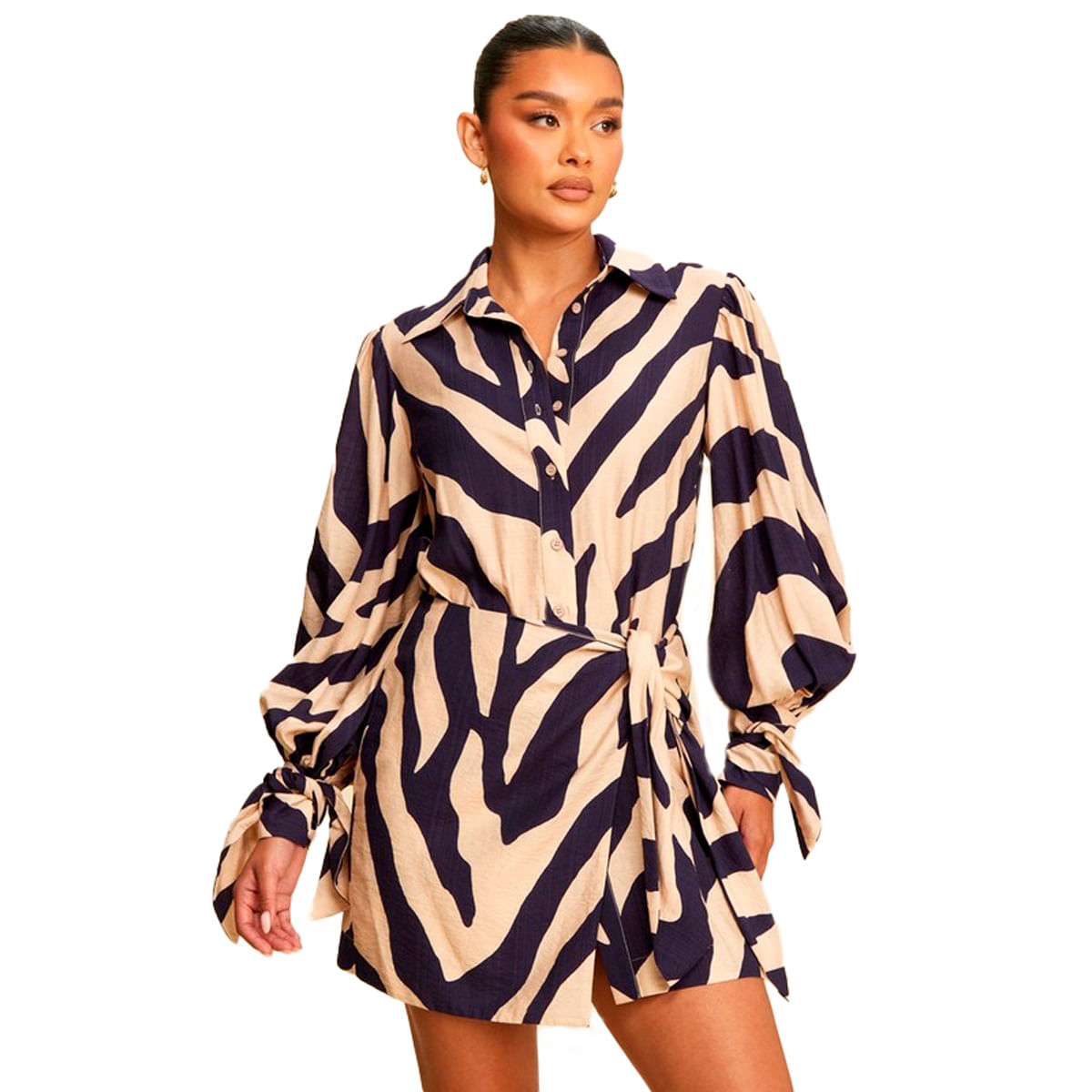 Vestido Vestir Corto Manga Larga Luxxel Estampado para Mujer