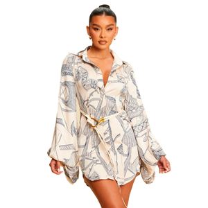 Vestido Corto Manga Larga Luxxel Estampado para Mujer