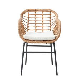 Silla De Exterior Café Con Asiento Acolchado Impermeable De Hule Espuma. Estructura De Aluminio Y Ratán Sintético