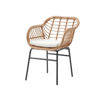 Silla De Exterior Café Con Asiento Acolchado Impermeable De Hule Espuma. Estructura De Aluminio Y Ratán Sintético