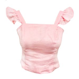 Top con Escarola en Mangas Lino Rosa