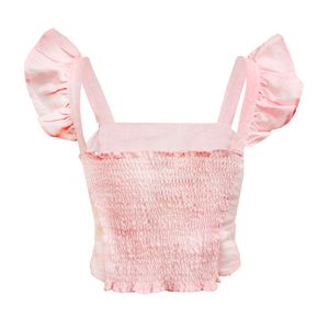 Top con Escarola en Mangas Lino Rosa