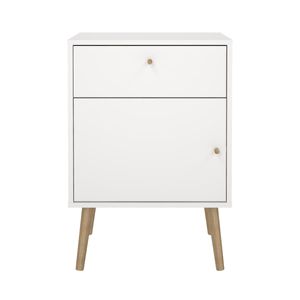 Buró Blanco Y Roble Con 1 Cajón Y 1 Puerta. Patas De Madera Maciza Y Estructura De Madera Industrial
