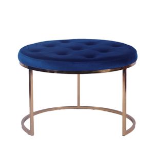 Set De Taburetes Redondos Tapizados En Terciopelo Azul Con Base De Hierro Y Patas De Metal Galvanizado