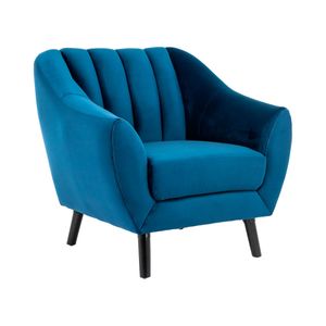 Sillón Individual Tapizado En Terciopelo Color Azul. Estructura De Madera Sólida