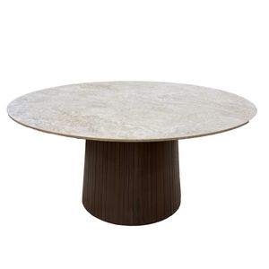 Mesa Arqueria Redonda Color Canela Con Cubierta De Marmol Tecnologico