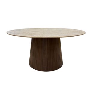 Mesa Arqueria Redonda Color Canela Con Cubierta De Marmol Tecnologico